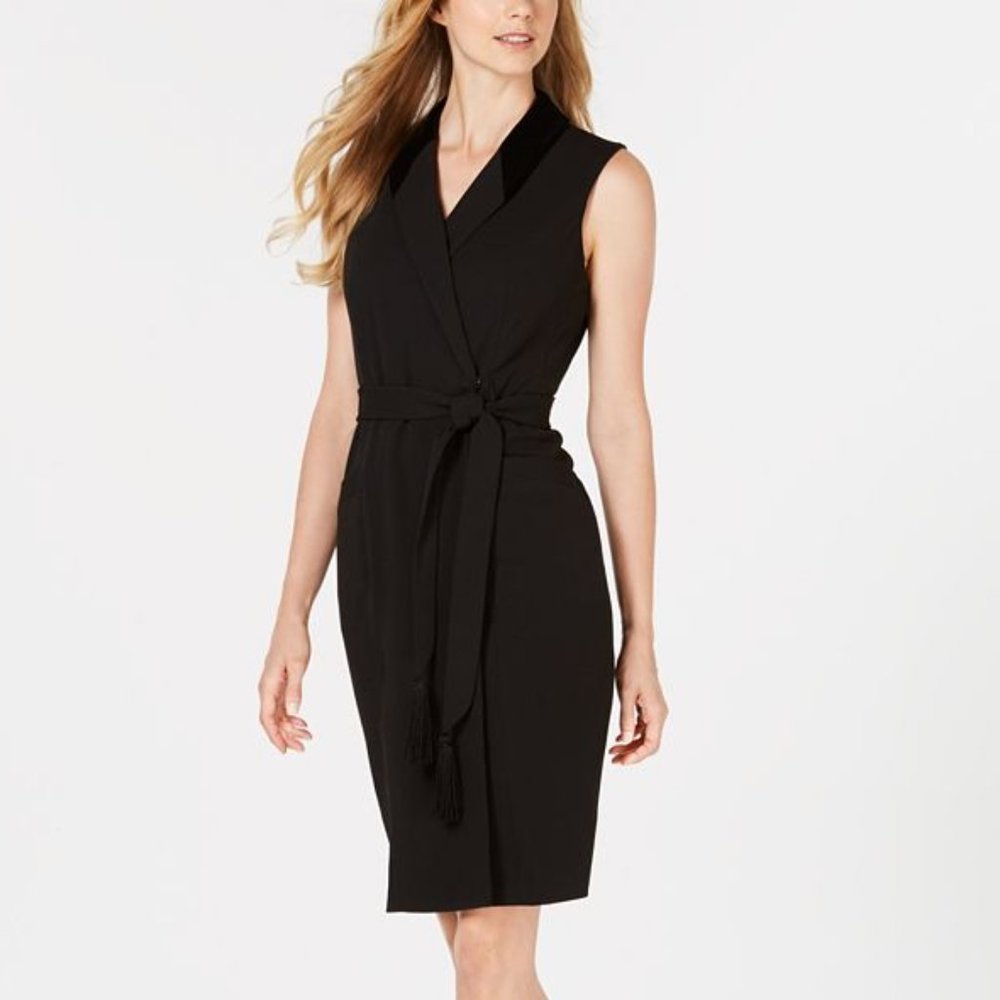 Calvin Klein Wrap Dress Velvet Shawl Collar Size 6 Black